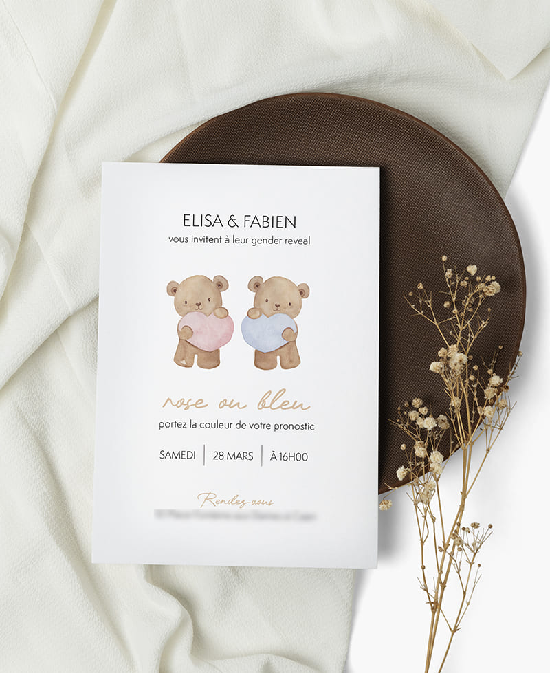 Faire-part de naissance et invitation gender reveal — papeterie Maison Mondis